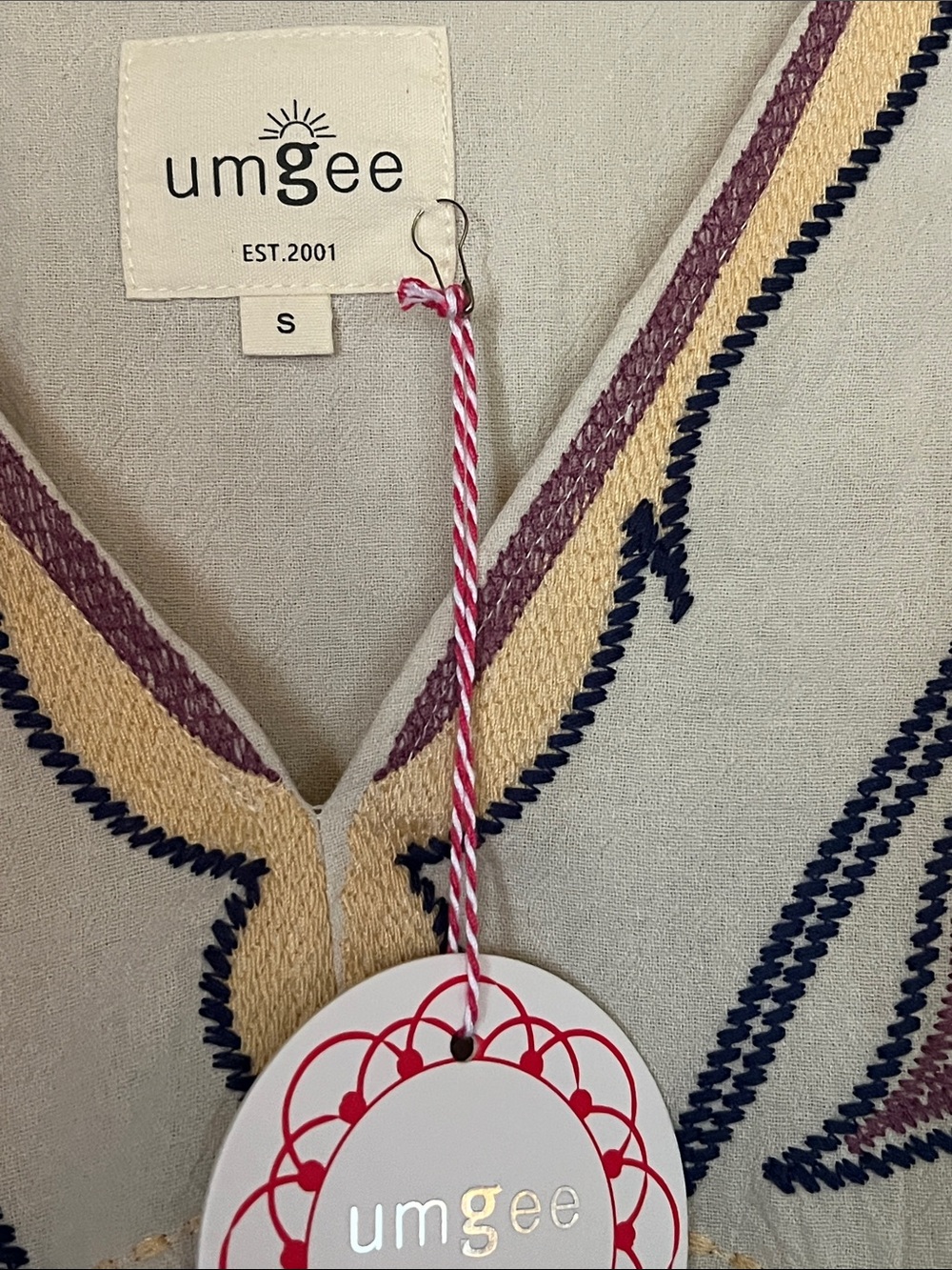 Umgee Cream Embroidered Dress with Blue and Purple Accents - Picture 3 of 3